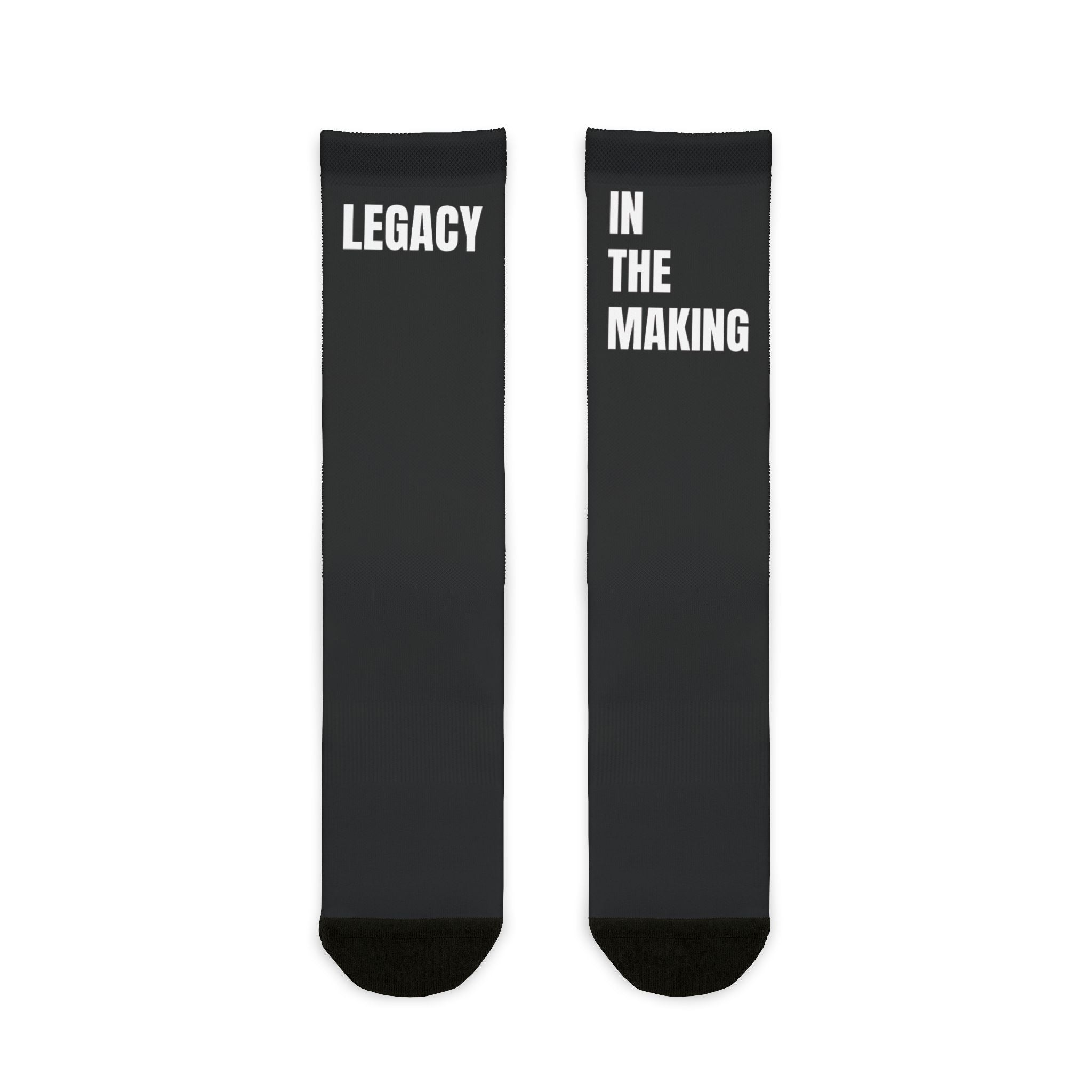 Legacy In The Making Crew Socks — Motivational Black Sublimation Socks